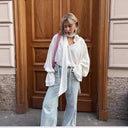 Stylish Blouse with Bow Collar and Ruffle Sleeves