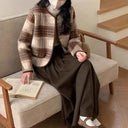Chic Women's Blazer with Check Print and Button Accents
