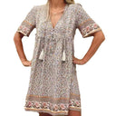 Floral Short Sleeve Dress with Tassels