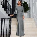 Chic Long Dress with Ruching & High Collar