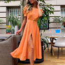 Chic High Neck Women's Shirt Dress with Side Slit