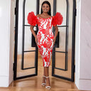 Chic Women's Dress with Statement Puff Sleeves and Floral Design