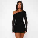 Chic Asymmetrical Sleeve Mini Dress with Ruching