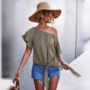 Chic Women's Blouse with Knot Detail and Puffed Sleeves