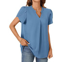 Chic V-Neck Blouse with Puff Sleeves