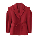 Chic Oversized Blazer Jacket with Belt and Shoulder Pads