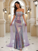 Glamorous Evening Dress with Glitter & Tulle Details