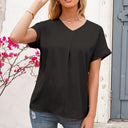 Chic V-Neck Blouse with Pleats and Side Slits