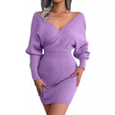 Chic V-Neck Knitted Mini Dress for Women