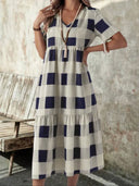 Chic Women's Long Sleeve Check Dress with Flowing Design