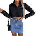 Chic Women's Denim Mini Skirt with Side Pockets