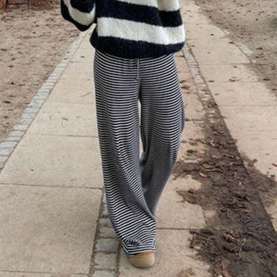 Summer Striped Pants with Elastic Waistband for Women