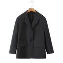 Chic Women's Blazer with Modern Buckle Design and Pockets