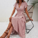 V-Neck Dress with Flowing Hem Design