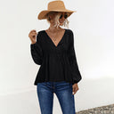 V-Neck Women's Blouse with Elastic Cuffs