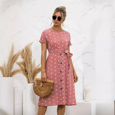 Chic Polka Dot Women's Dress with Button Placket
