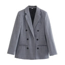 Women's Double-Breasted Checked Blazer Jacket