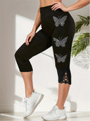 Chic Butterfly Motif Leggings with Lace Detail