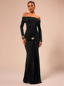 Off-Shoulder Women's Evening Dress with Chic Gathering
