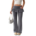 Ruffled Waistband Wide Leg Women's Trousers