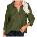 Chic Women's Blouse with Chest Pockets & Rolled Sleeves
