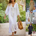 Chic Women's Long Sleeve Button Dress with Balloon Sleeves