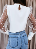 Chic Blouse with Sheer Puff Sleeves and Dots