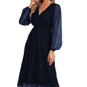 Glamorous Midi Dress with Sheer Puff Sleeves and Sequin Design