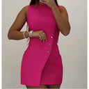 Asymmetrical Button Detail Women's Short Dress