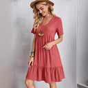Chic Women's V-Neck Peplum Dress with Ruffle Accents