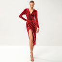 Chic Velvet Wrap Dress with Slit Design