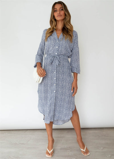 Floral Print Women's Shirt Dress with Adjustable Belt