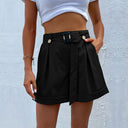 Stylish Women's Pleated Short Pants with Adjustable Waistband