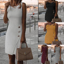 Chic Sheath Dress with Button Accents for Women