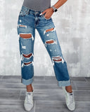 High-Waist Destroyed Boyfriend Jeans for Women