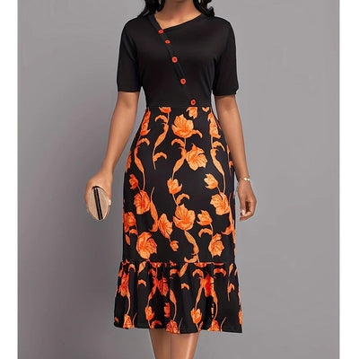 Floral Button Detail Women's Dress