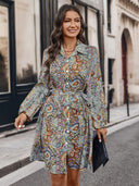 Vibrant Paisley Print Shirt Dress with Belt
