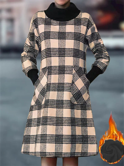 Chic Checkered Women's Dress with Pocket Design
