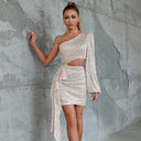 Shiny Asymmetrical Mini Dress with Cut-Out Details for Women