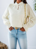 Chic Blouse with Sheer Sleeves & Stand Collar