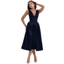 Chic V-Neck Women's Maxi Dress with Structured Skirt