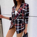 Stylish Women's Double-Breasted Check Blazer