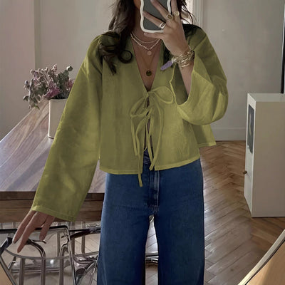 Chic Cropped Blouse with Tie Detail for Women
