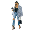 Trendy High-Waisted Jeans with Frayed Accents and Stylish Rips