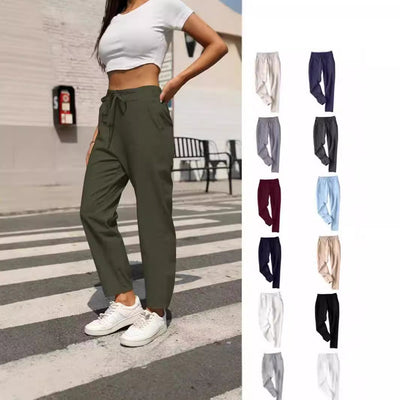 Chic Linen Blend Chino Pants with Adjustable Waist