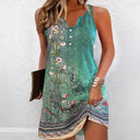 Chic Women's V-Neck Sleeveless Summer Dress with Button Accents