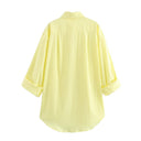 Women's Long Sleeve Blouse with Roll-Up Sleeves and Breast Pockets