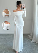Chic Off-Shoulder Maxi Dress with Long Sleeves