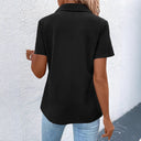 Trendy Short Sleeve Blouse with Zipper and Pockets
