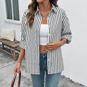 Chic Women's Striped Blouse with Modern Collar & Stylish Sleeve Cuffs